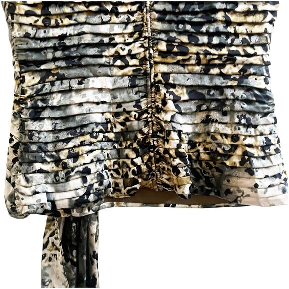 Tadashi Collection Animall Print Silk Pleated Faux Wrap Blouse Ruching Size 10 - Picture 7 of 13